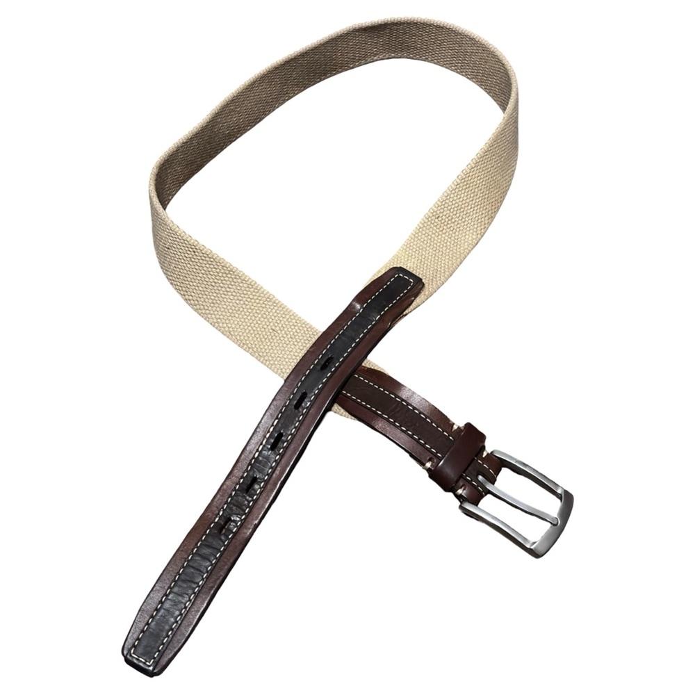 Fossil leather and tan Canvas Belt size 36